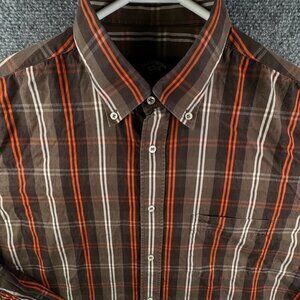 Paul & Shark Button Up Shirt Men Long Sleeve Plaid Brown Orange Size 43 Cotton